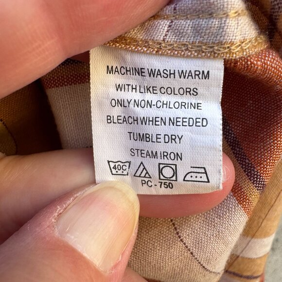 Arrow Mens Orange Plaid Linen Cotton Short Sleeve Button-Up Short Sleeve Shirt L - Picture 9 of 9